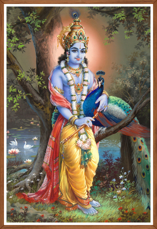 Lord Krishna Art Print | Divine Cowherd | Flute Playing Krishna | Blue God Art