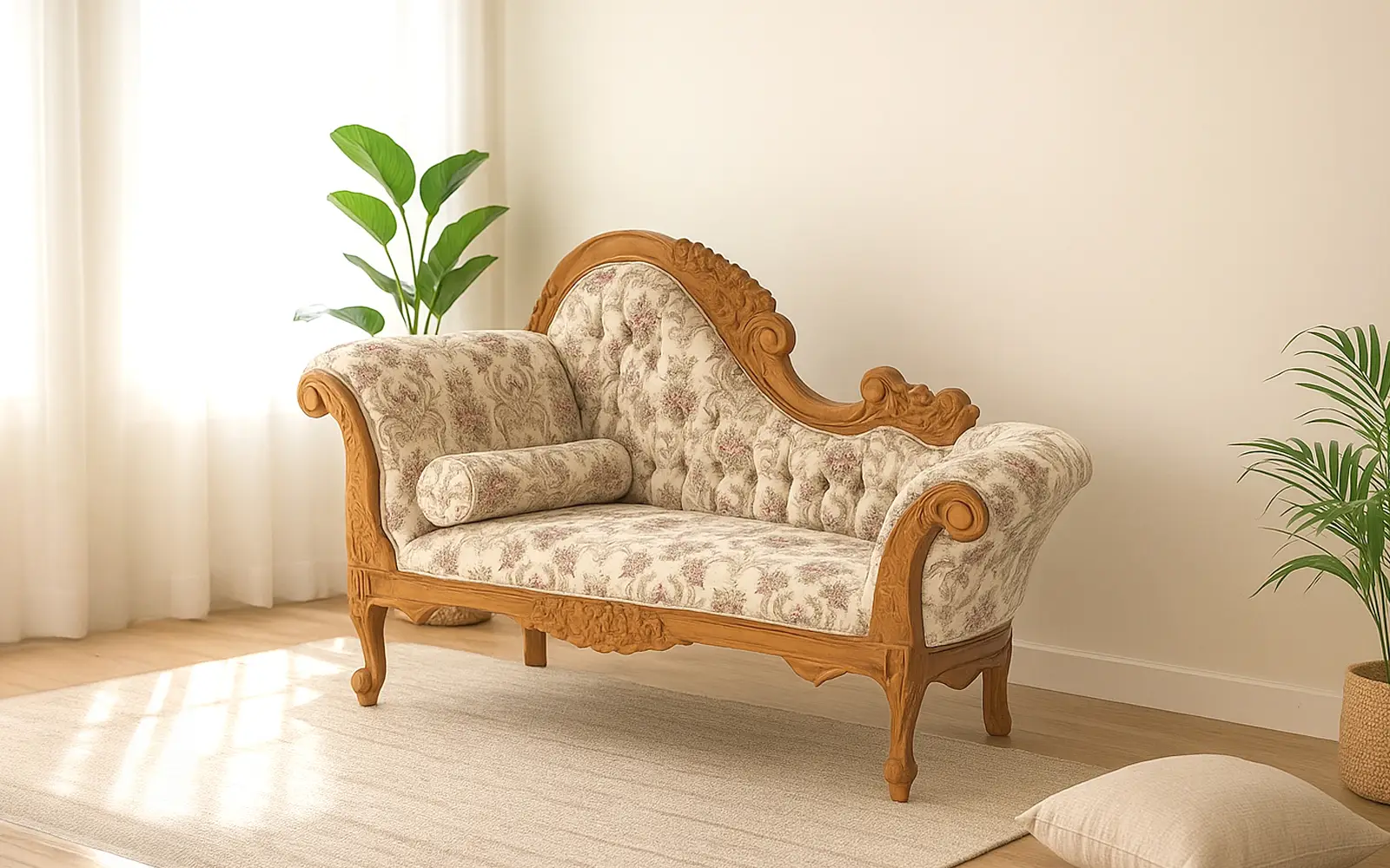 Royaloak Jasper Teak Wood Chaise Lounge | Hand-Carved Solid Teak Wood | Classical Design