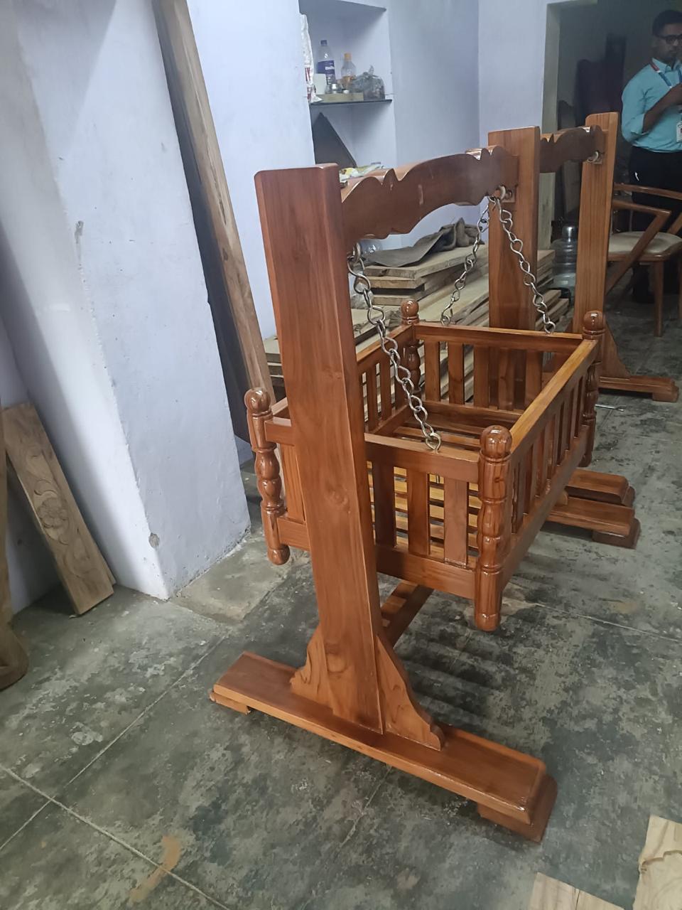 Classic Wooden Baby Cradle with Swing Stand